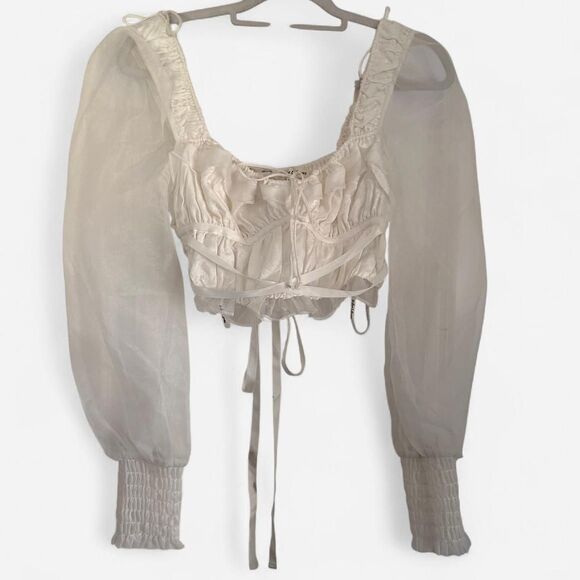 For Love & Lemons Gabrielle Satin Organza Corset Top Coquette Romantic Lace-Up S - Picture 5 of 8